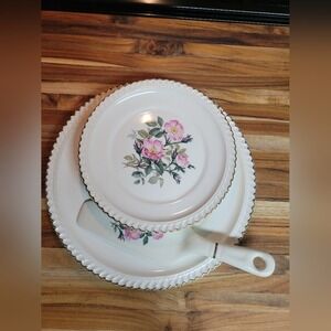 1950's Harker Pottery Wild‎ Rose Cake Serving Set 22kt Gold beautiful